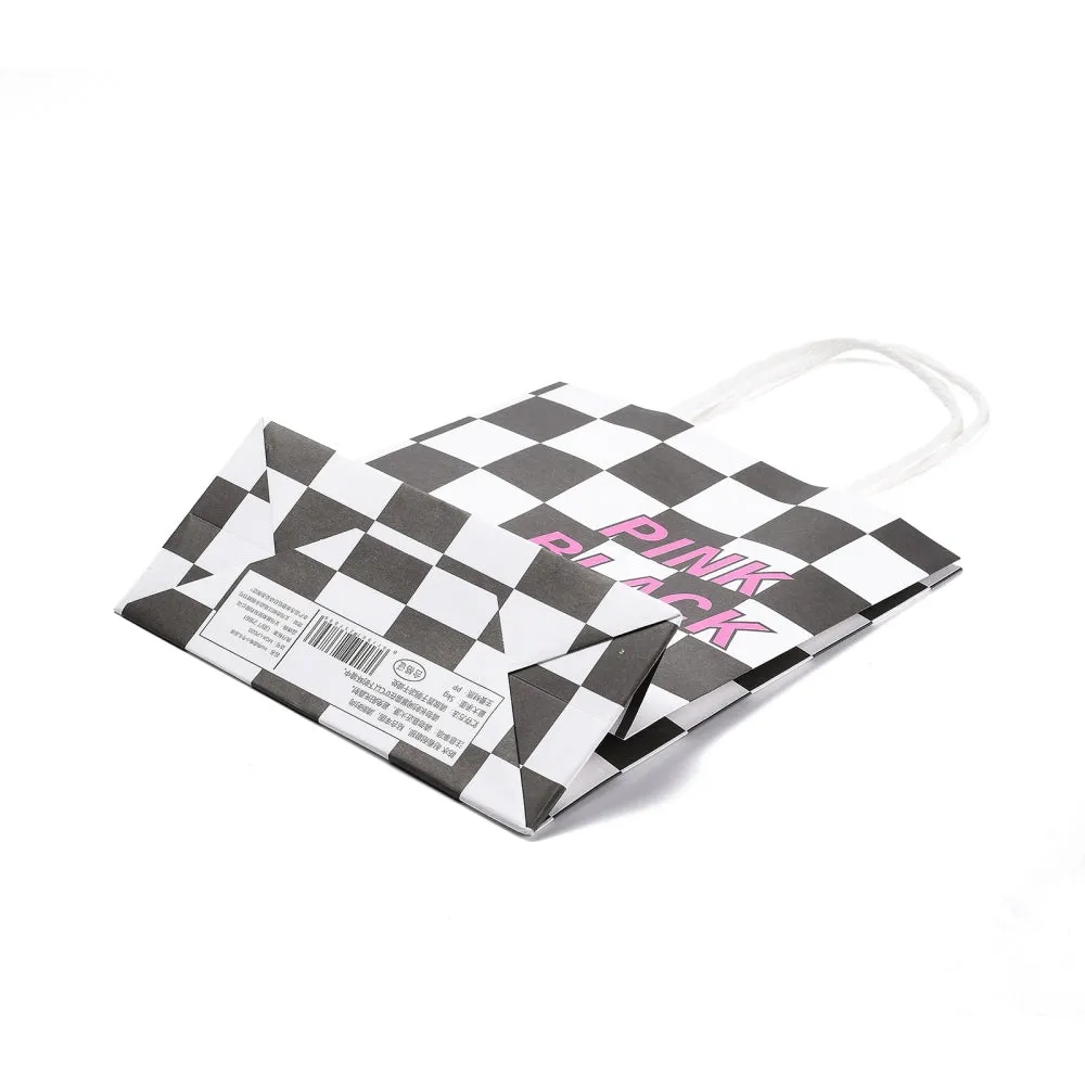 10 pc Plaid Paper Bags, with Handle, for Gift Bags and Shopping Bags, Rectangle, Black, 18.2x8x20.9cm