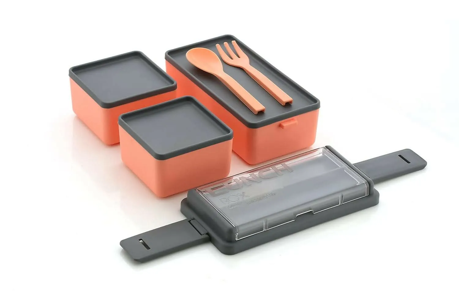 3-Compartment Microwave Safe Lunch Box for office (Orange & Grey Design, 1400ml)