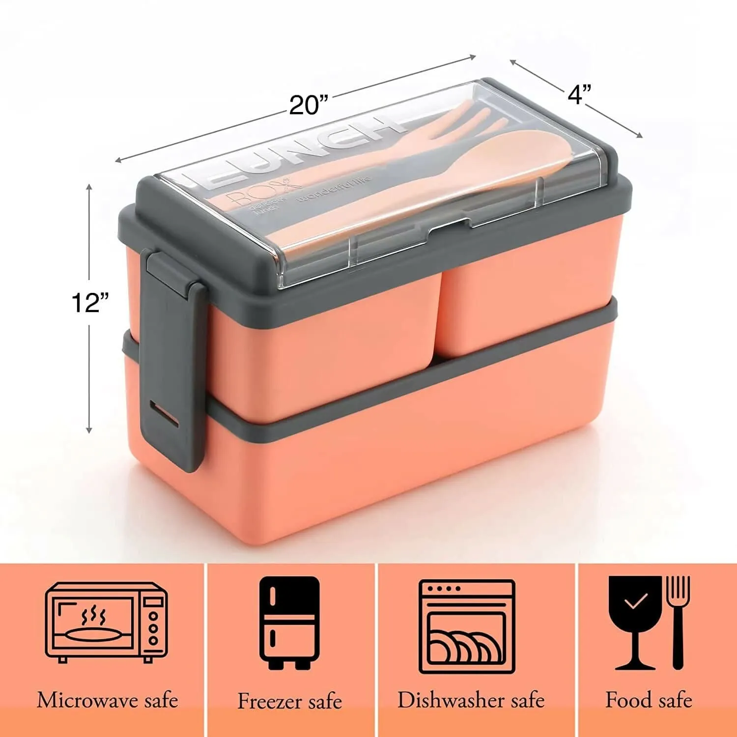 3-Compartment Microwave Safe Lunch Box for office (Orange & Grey Design, 1400ml)