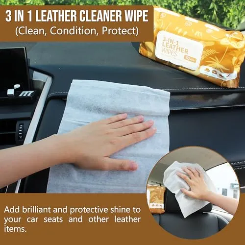 Air Jungles 3in1 Leather Cleaner Wipes 70 Count (Pack of 1), Extra Large 8" x 10" Size Leather Clean Condition Protect Wipes for Vinyl, Apparel Furniture Auto Car Interior Shoes Boots Bags