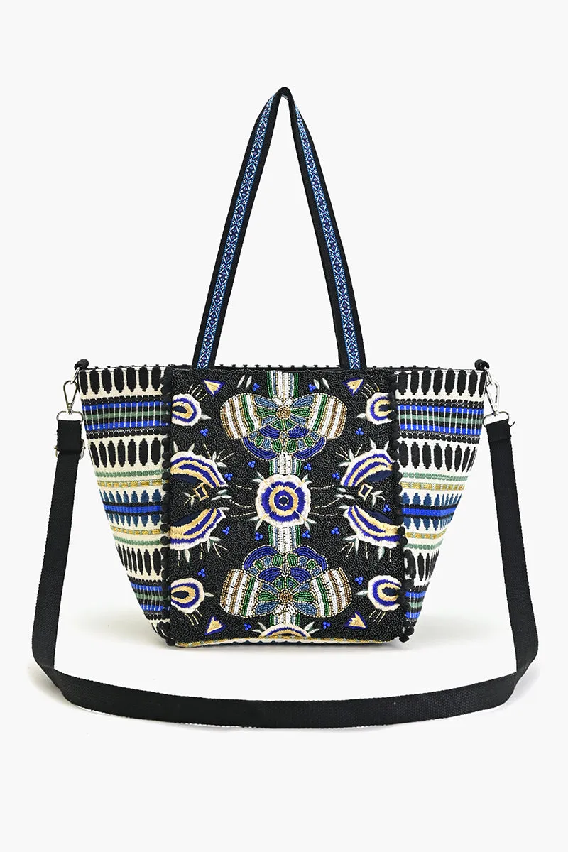 Black Navy Butterfly Embellished Tote