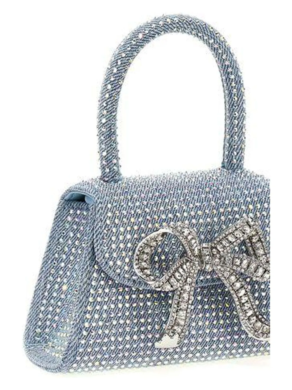 BLUE RHINESTONE DENIM MICRO BOW BAG