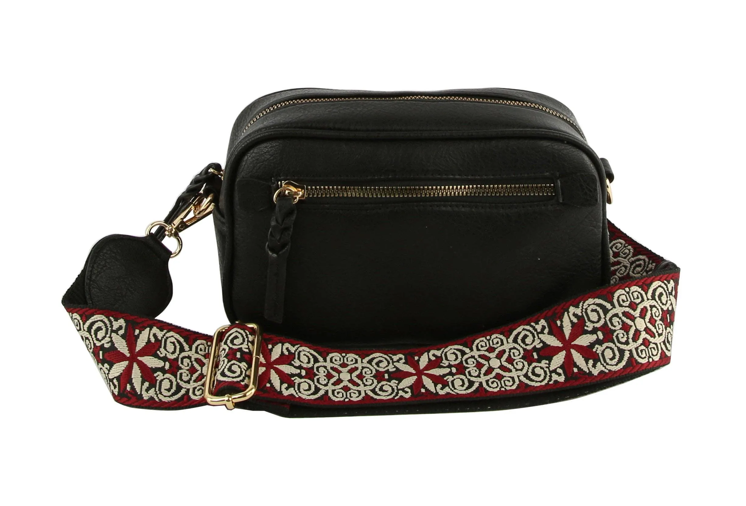 Boho Guitar Strap Crossbody Bag in Black