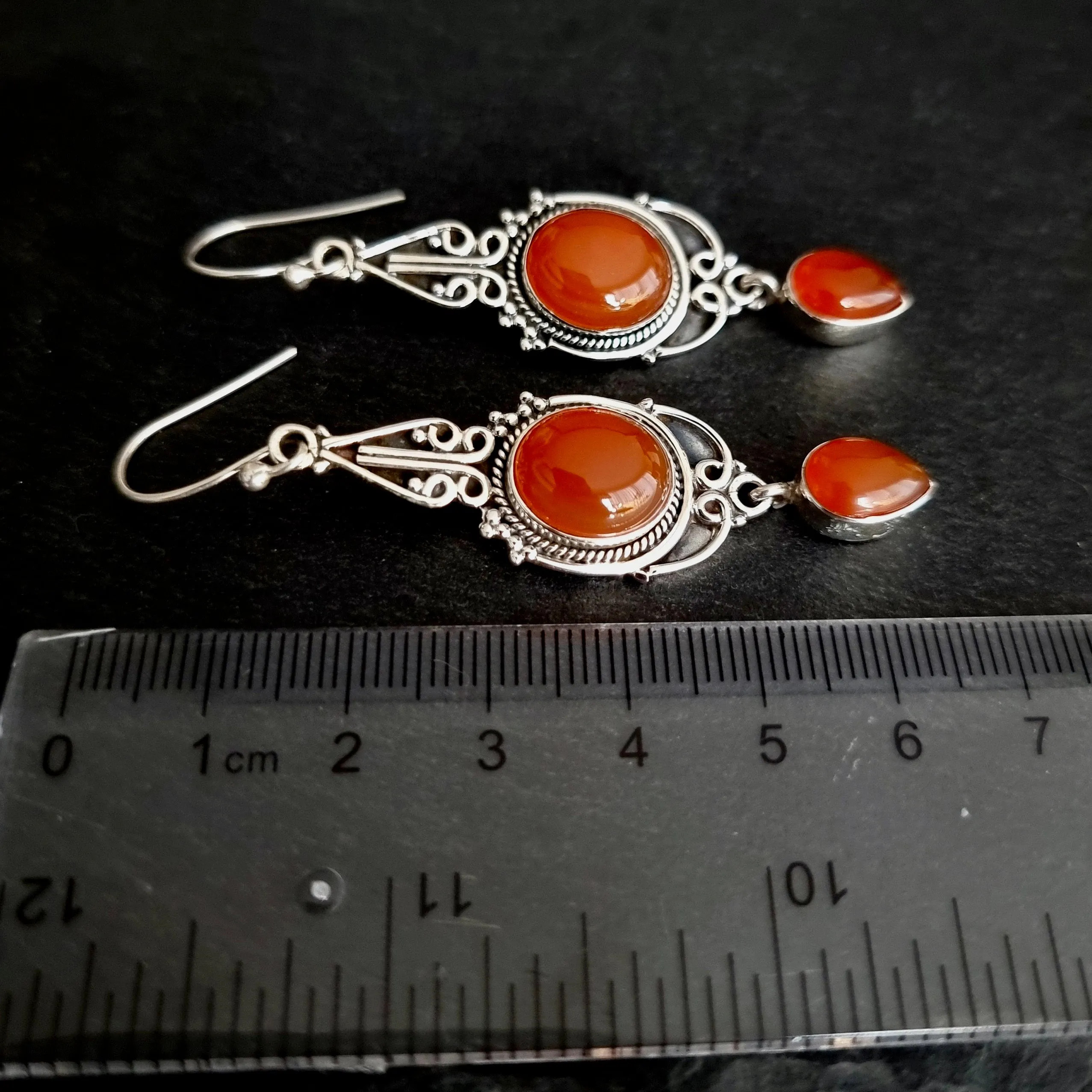 Boho Long Carnelian Oxidised Sterling Silver Earrings, E38CARN