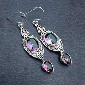 Boho Long Mystic Topaz Sterling Silver Earrings, E38MT