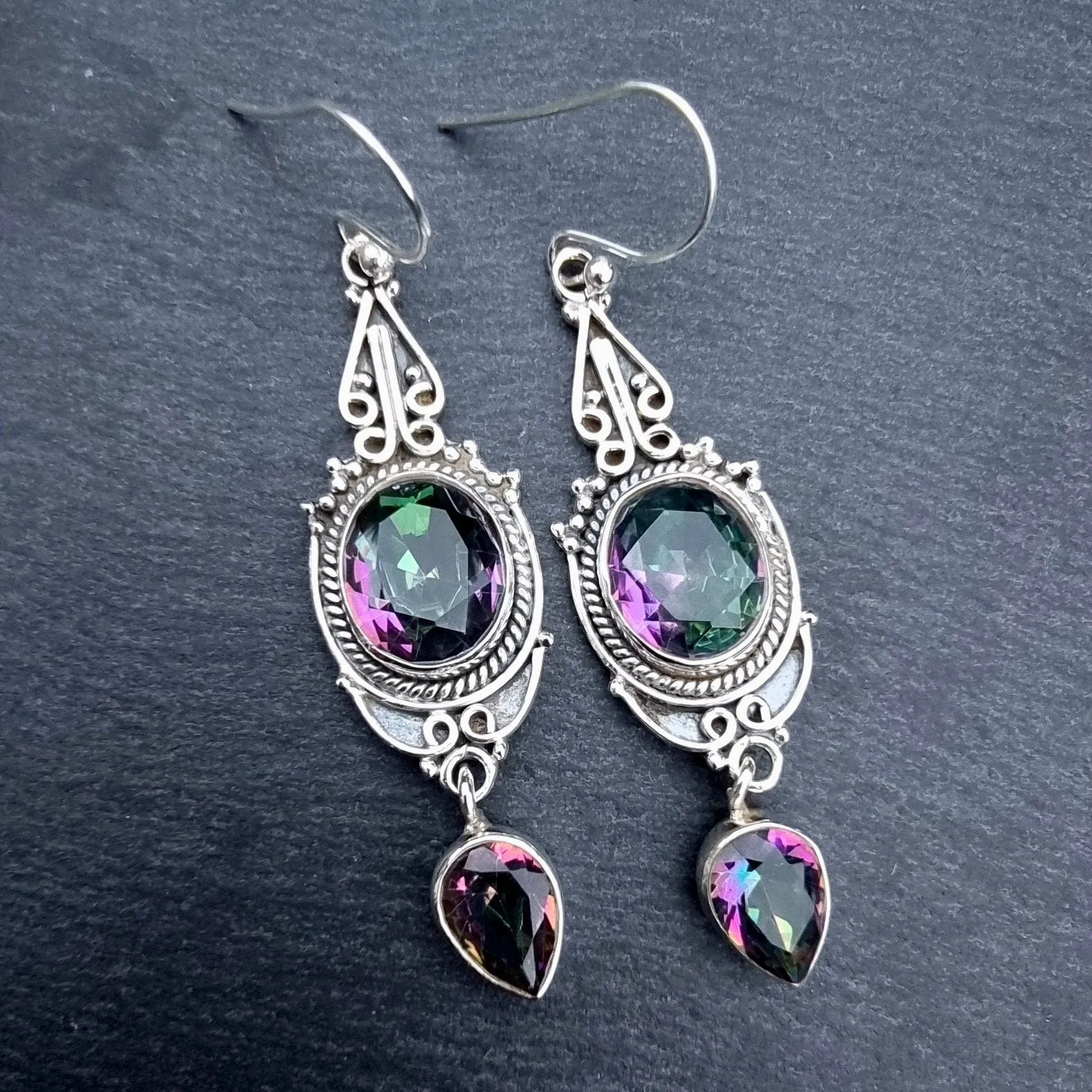 Boho Long Mystic Topaz Sterling Silver Earrings, E38MT