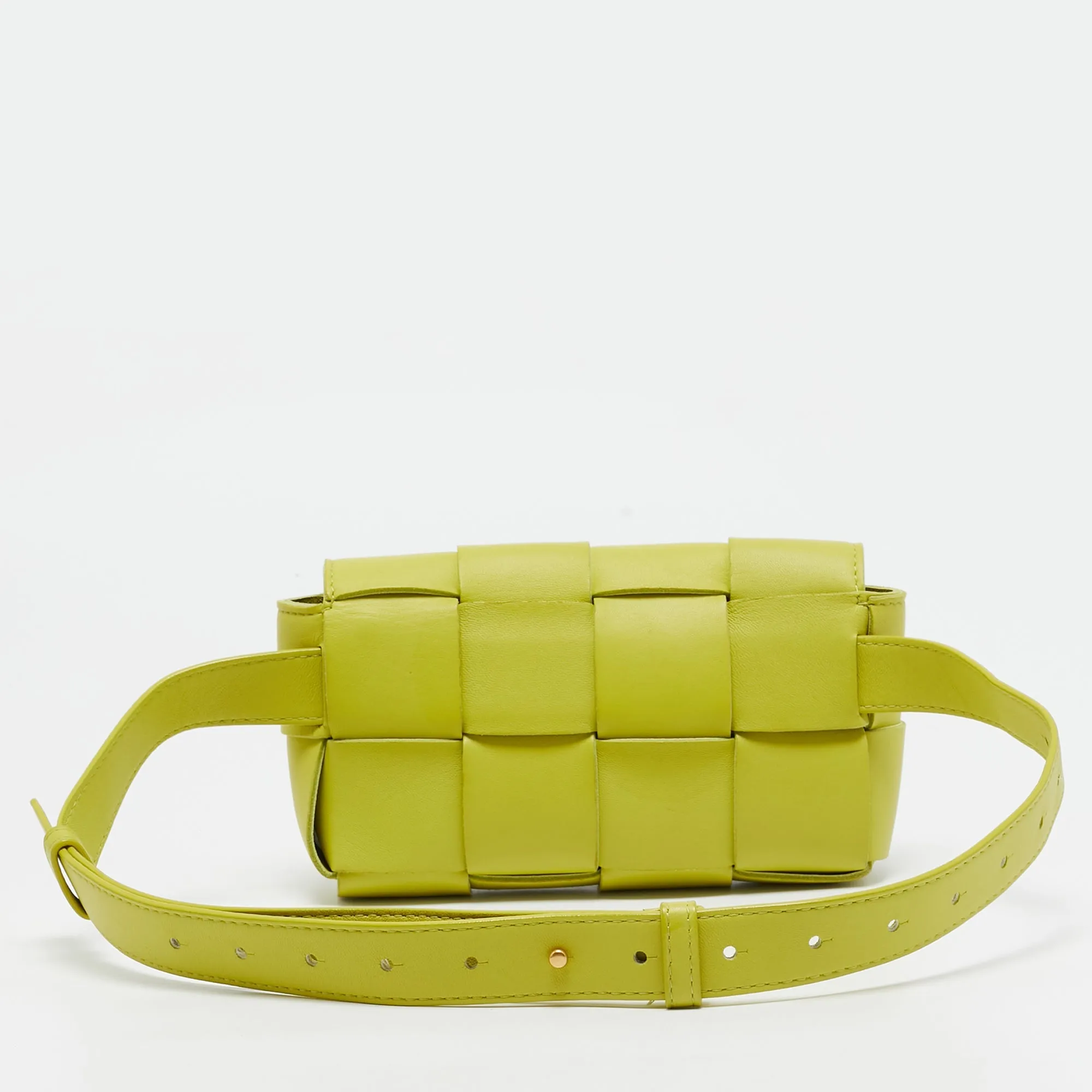 Bottega Veneta Neon Green Leather Intrecciato Cassette Belt Bag