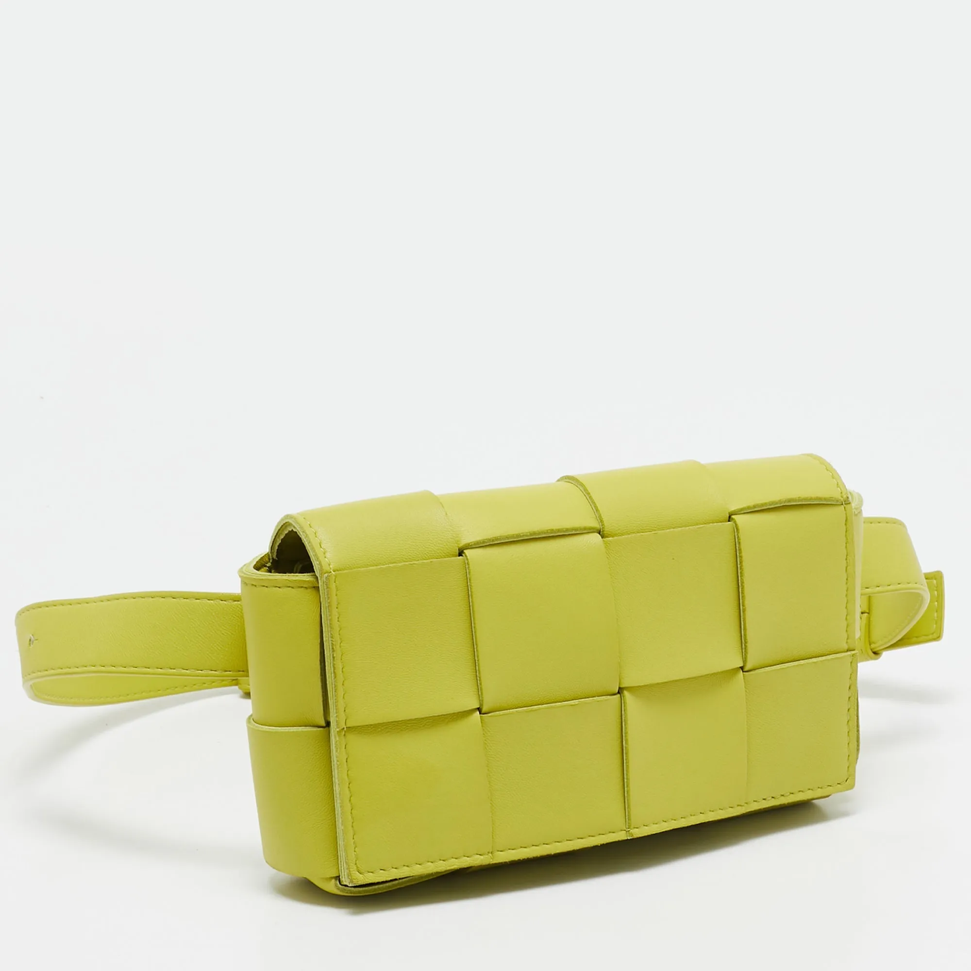 Bottega Veneta Neon Green Leather Intrecciato Cassette Belt Bag