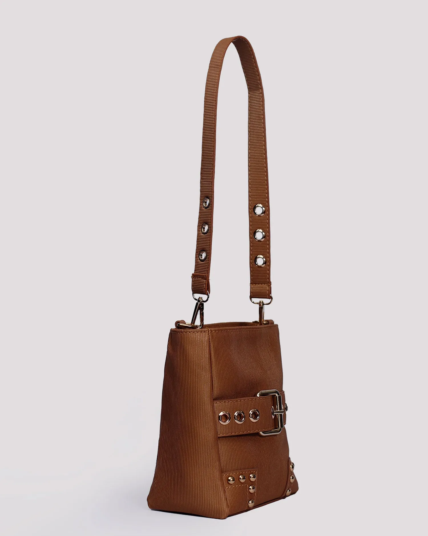 Camel Faux Bucket Bag - Shop Naz