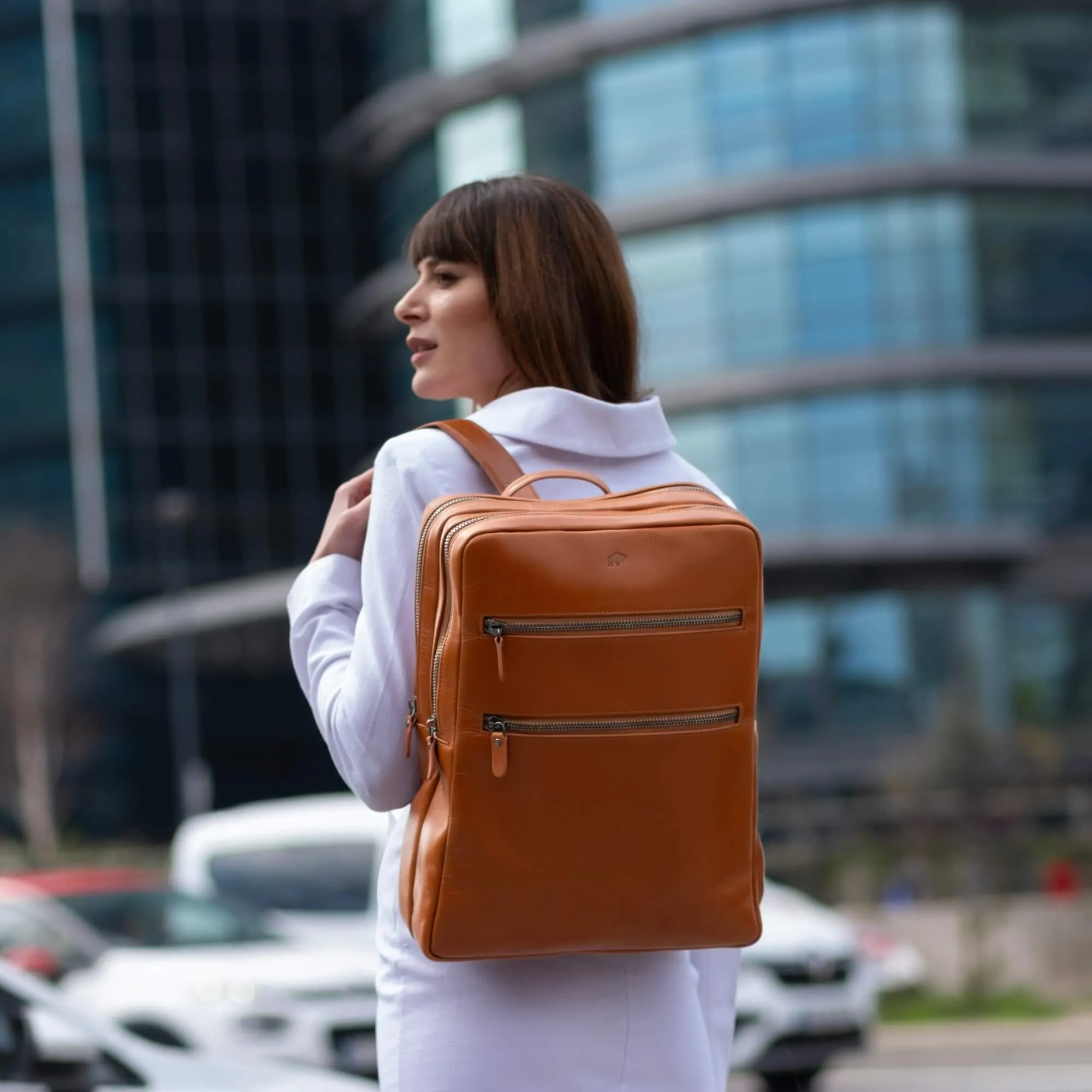 Castle Leather Backpack 16", Burnished Tan