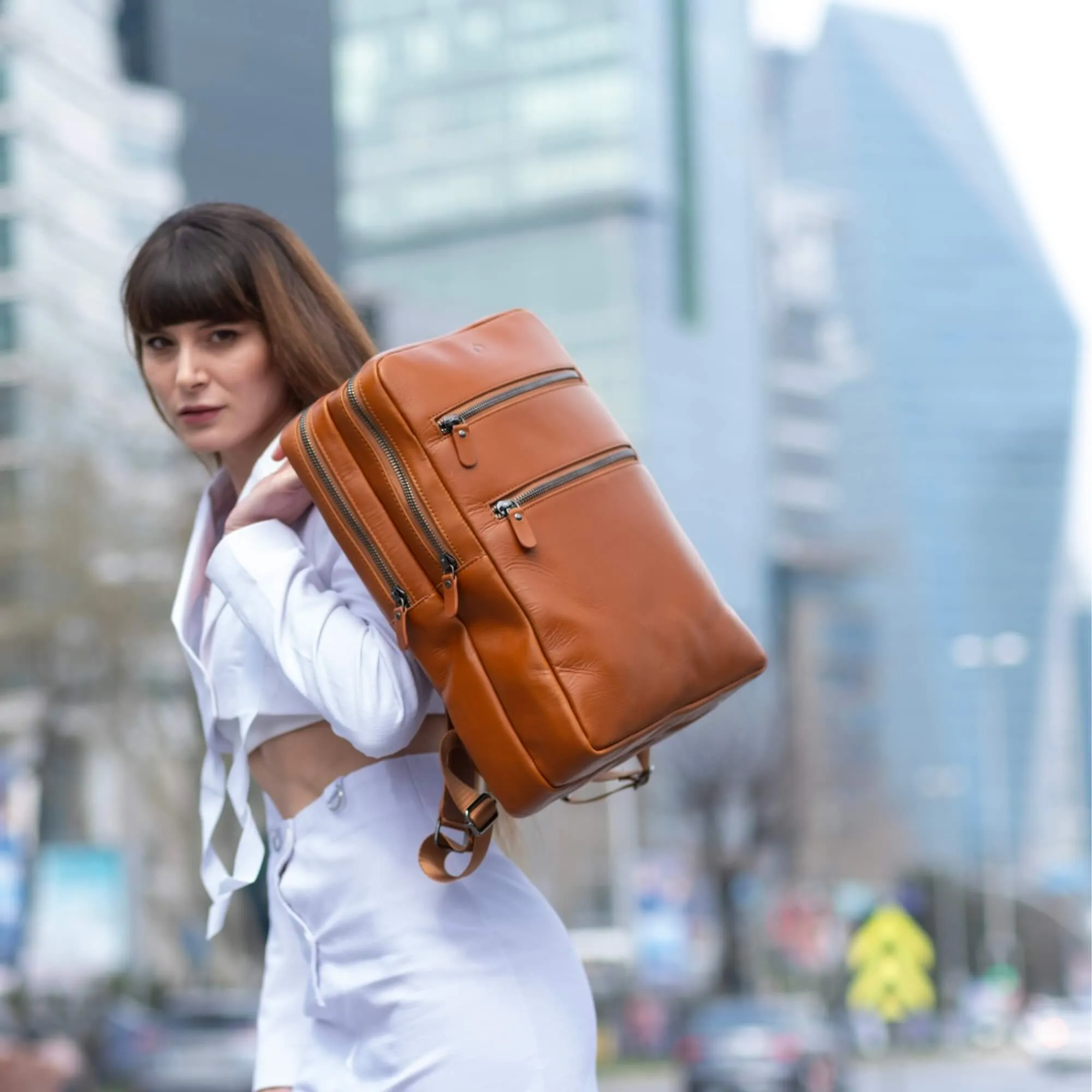 Castle Leather Backpack 16", Burnished Tan