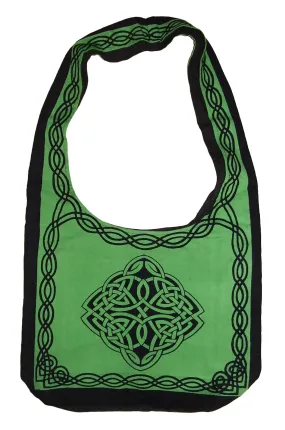 Cotton Celtic Hobo Bag Flat Bottom 15 x 12 Green