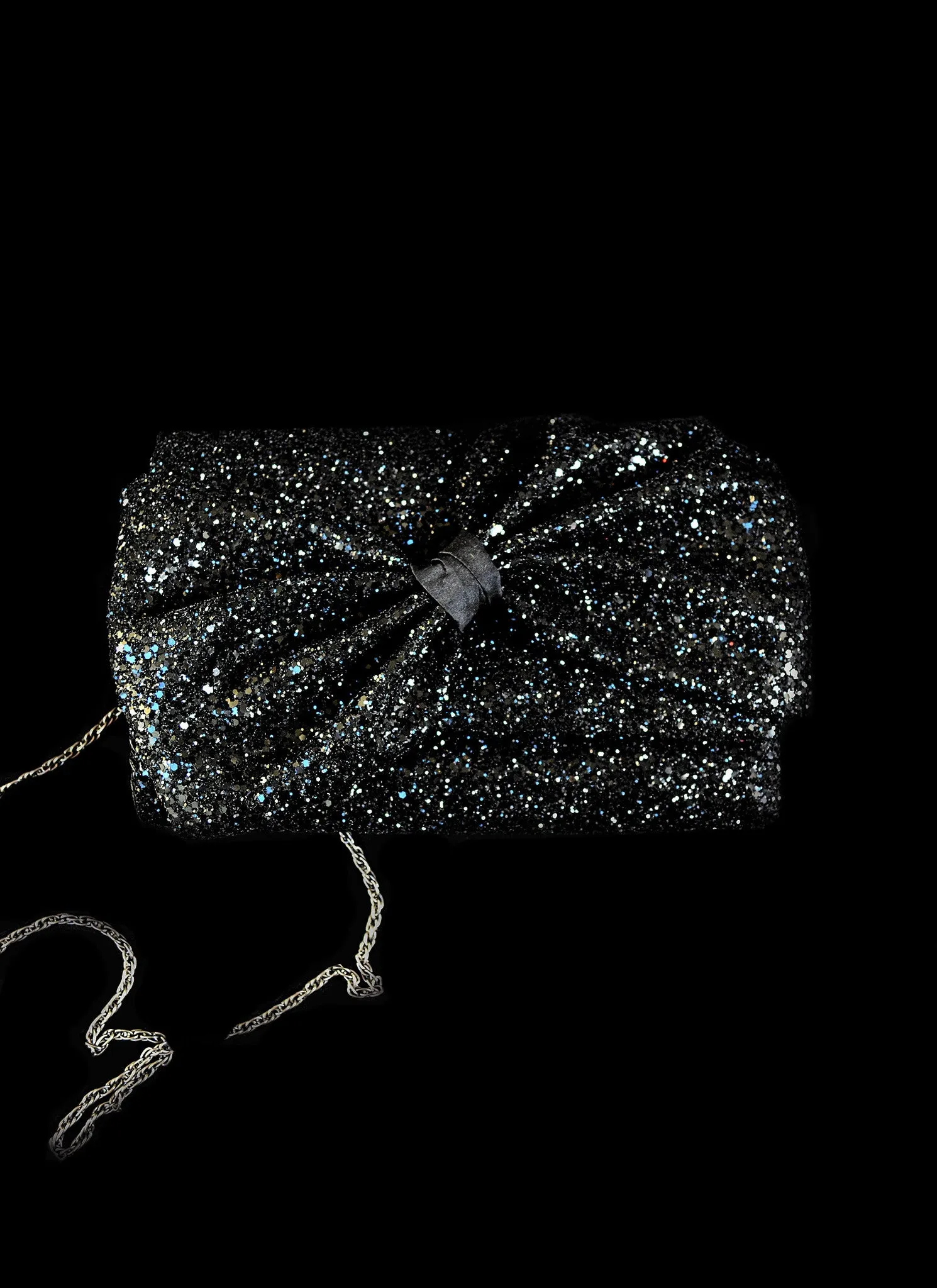 Crawford Black Glitter Bow Clutch Bag