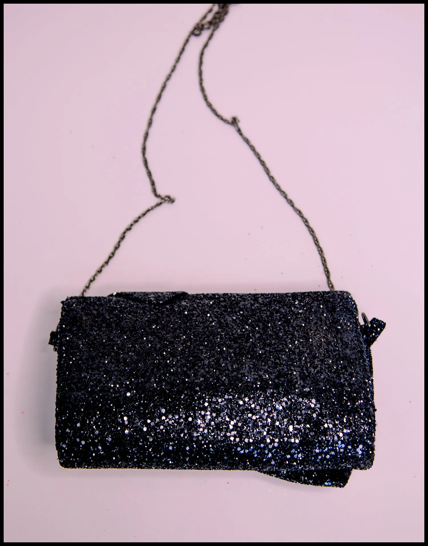 Crawford Black Glitter Bow Clutch Bag