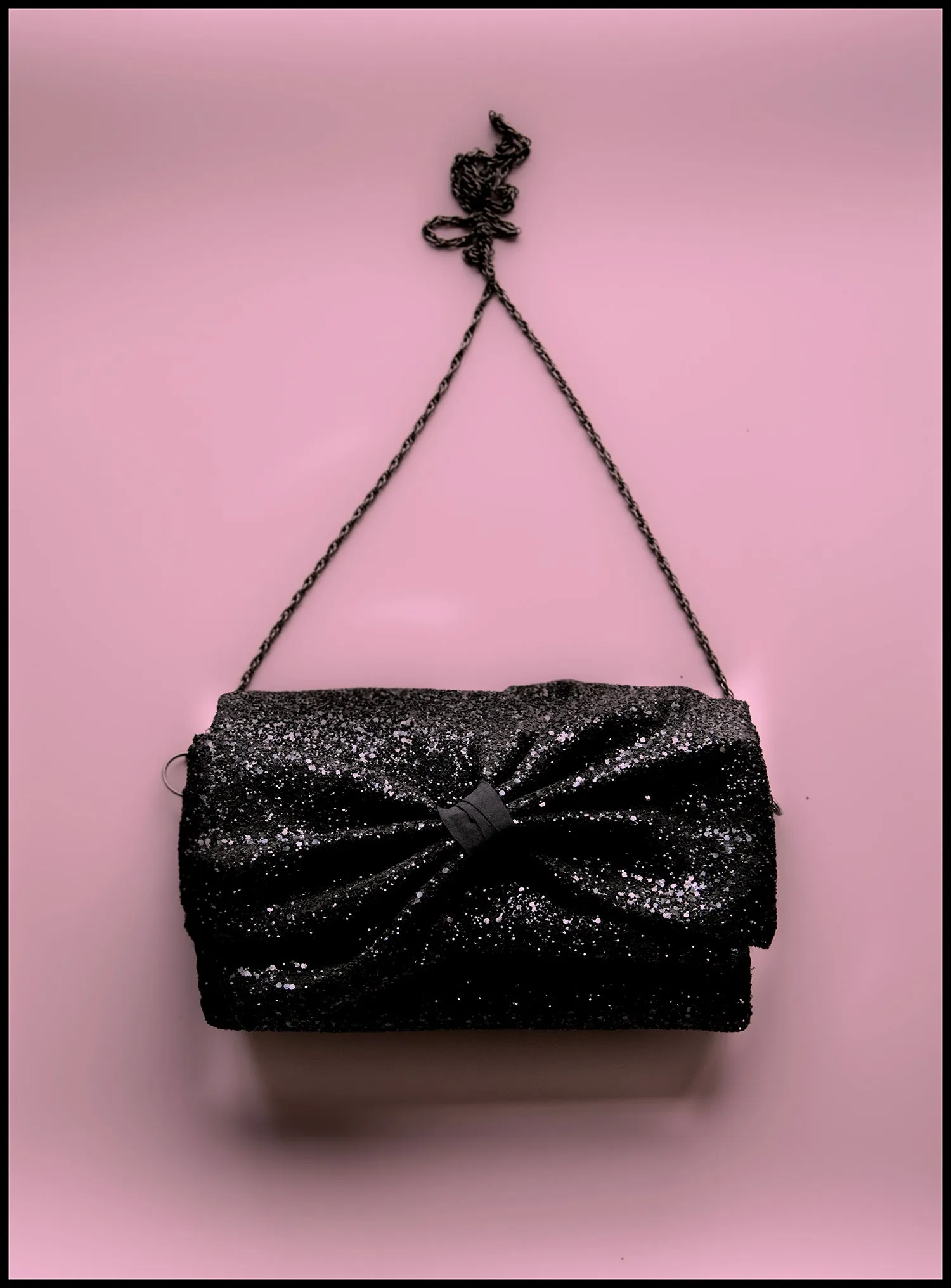 Crawford Black Glitter Bow Clutch Bag