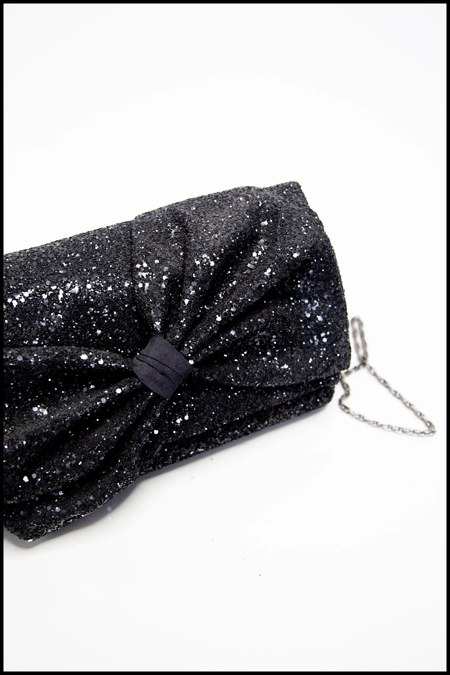 Crawford Black Glitter Bow Clutch Bag