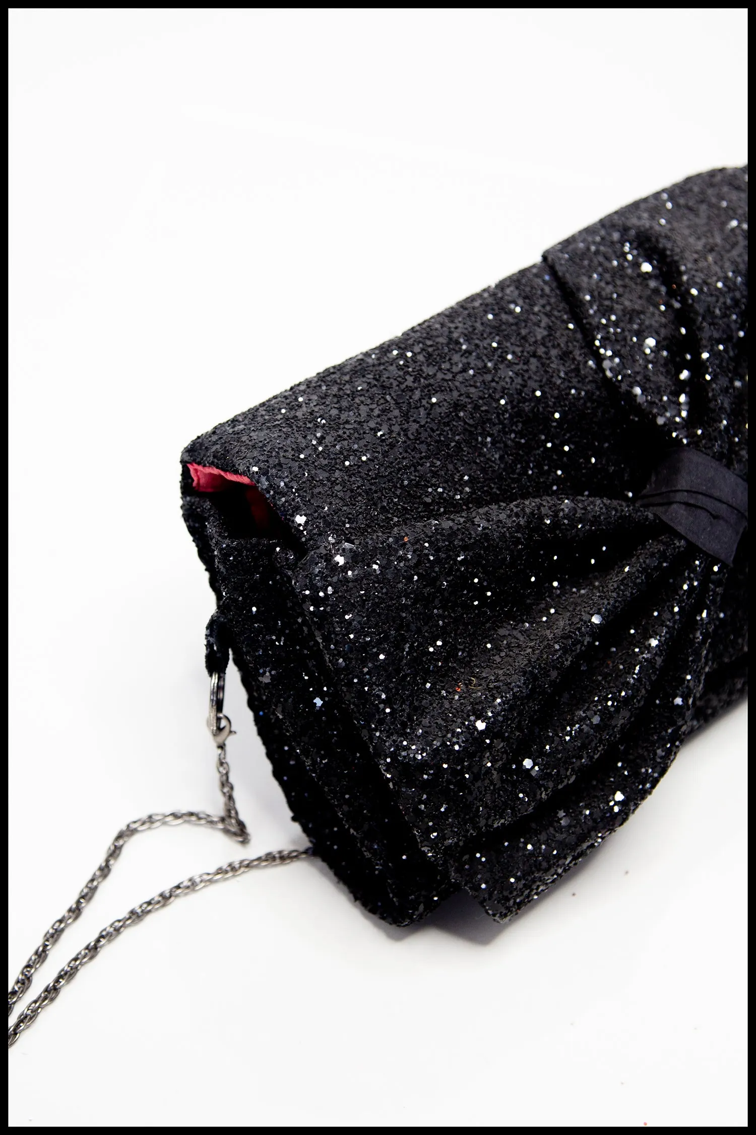 Crawford Black Glitter Bow Clutch Bag