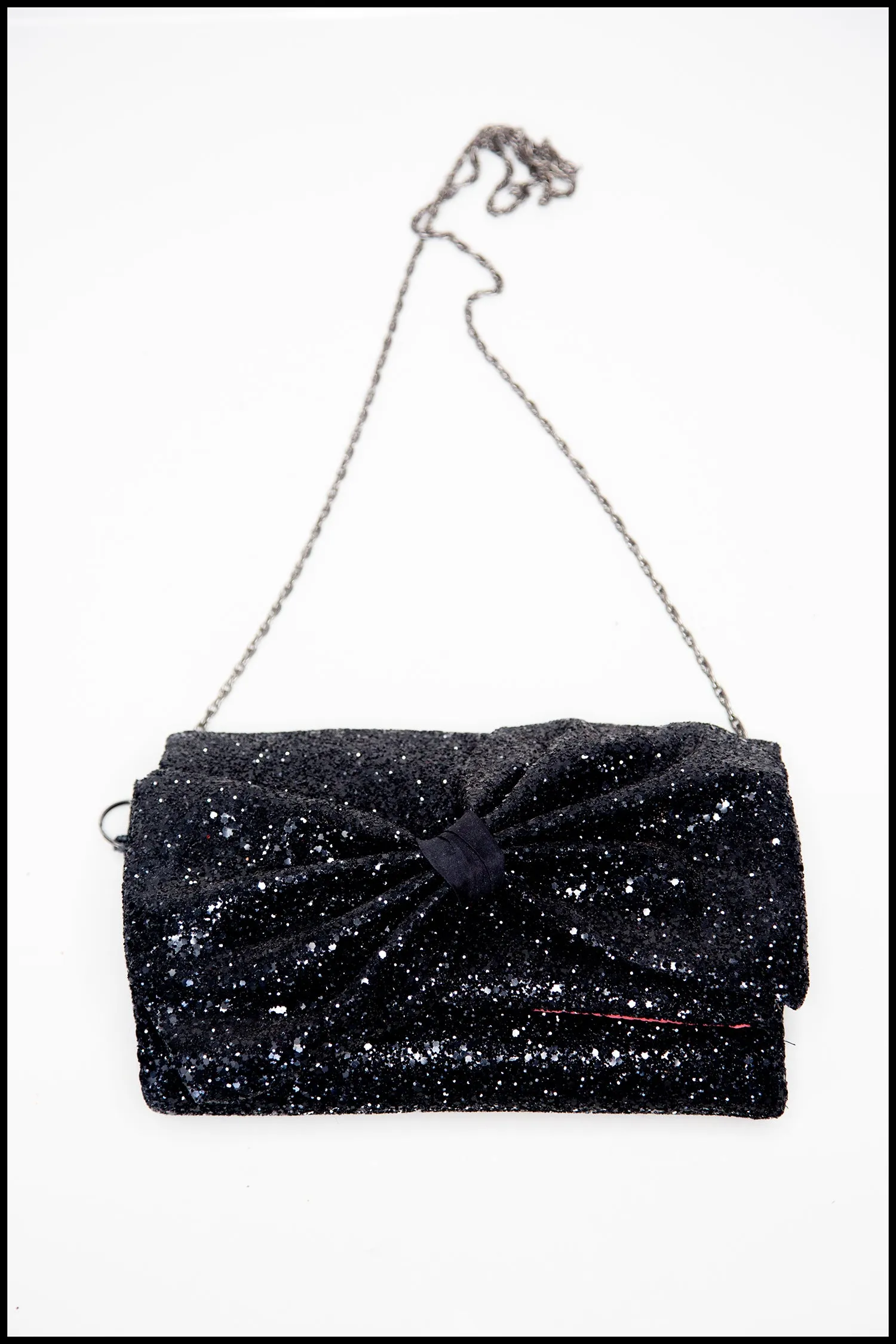 Crawford Black Glitter Bow Clutch Bag