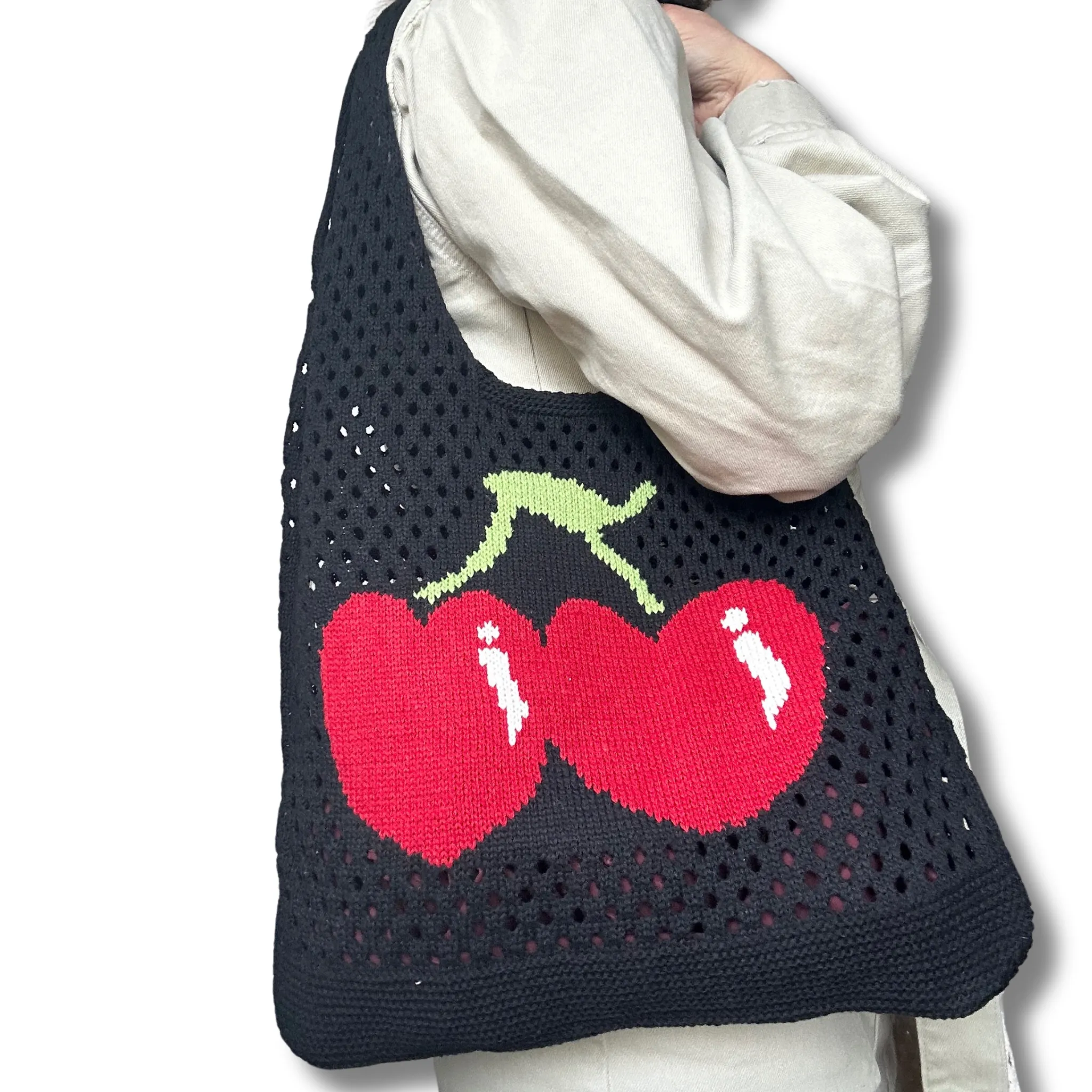 Crochet Heart Cherry Bags