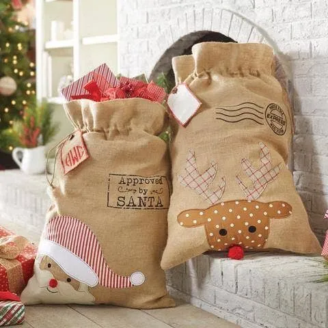 Cute Country Christmas Gift Sack with Drawstring Santa Sack | 28” x 20”