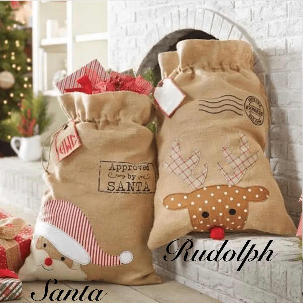 Cute Country Christmas Gift Sack with Drawstring Santa Sack | 28” x 20”