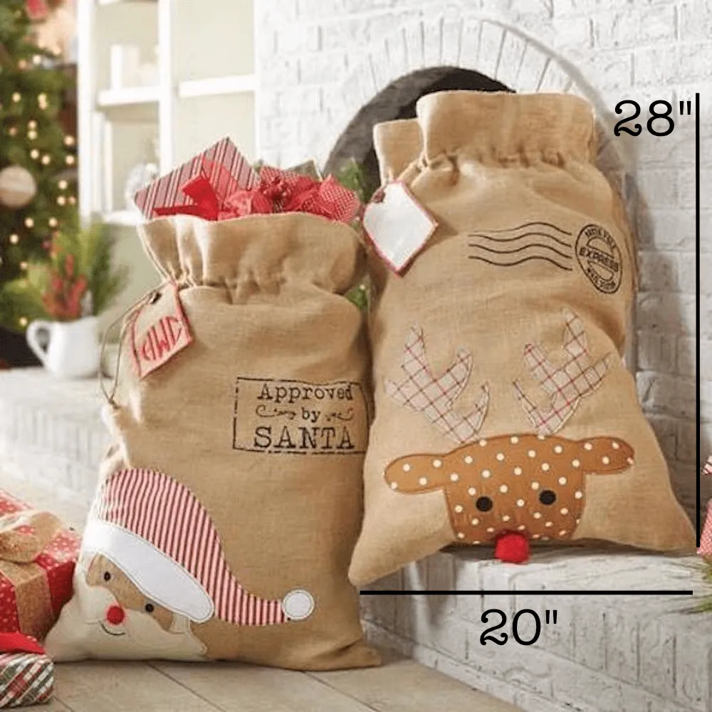 Cute Country Christmas Gift Sack with Drawstring Santa Sack | 28” x 20”