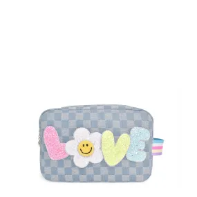 Denim Checkered Daisy Pouch - Love