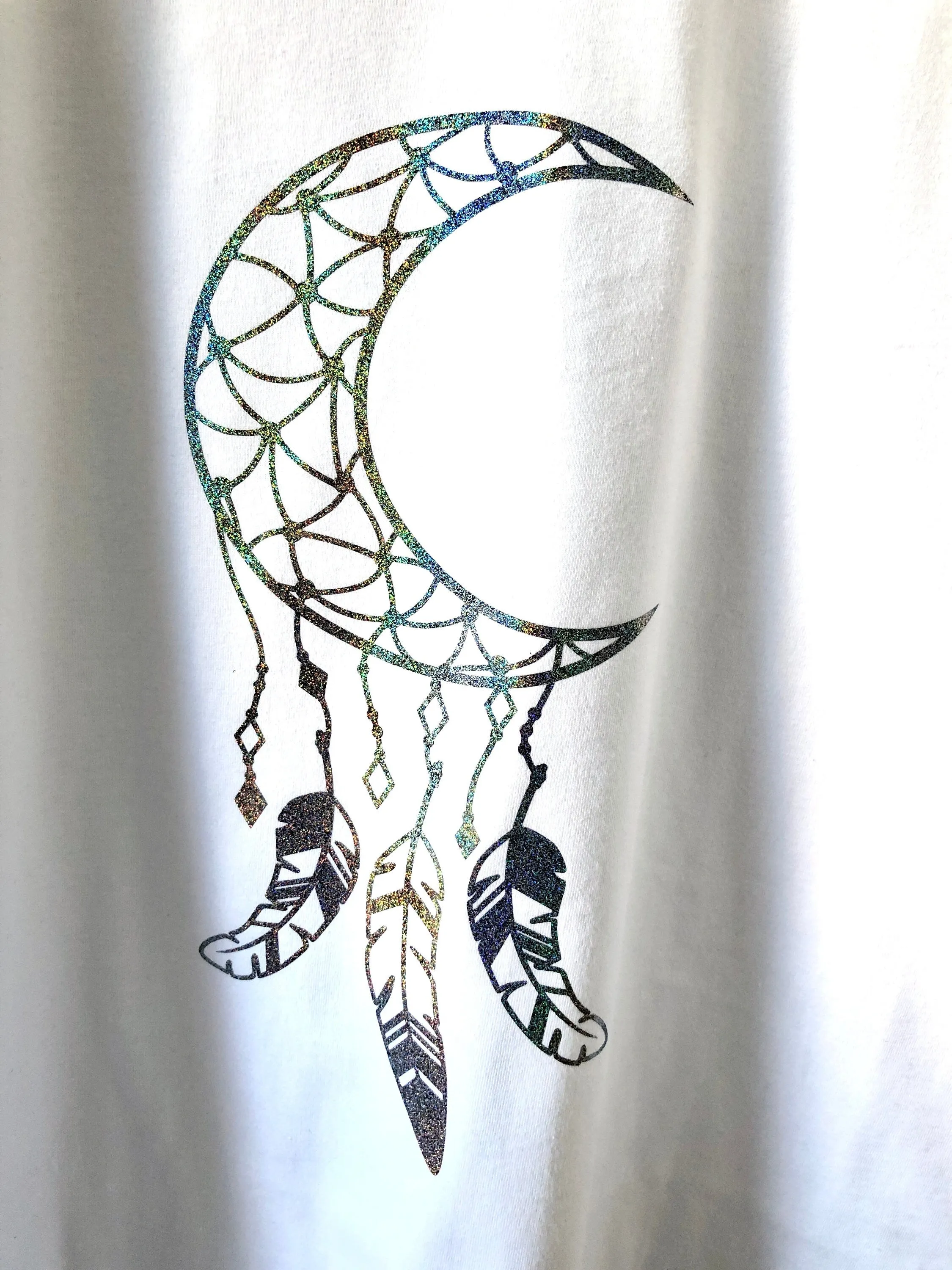 Dreamcatcher T Shirt, Boho Celestial Moon & Feathers Tee, Metallic Glittery Dream Catcher Birthday Gift T-Shirt Unisex Tee Shirt Top