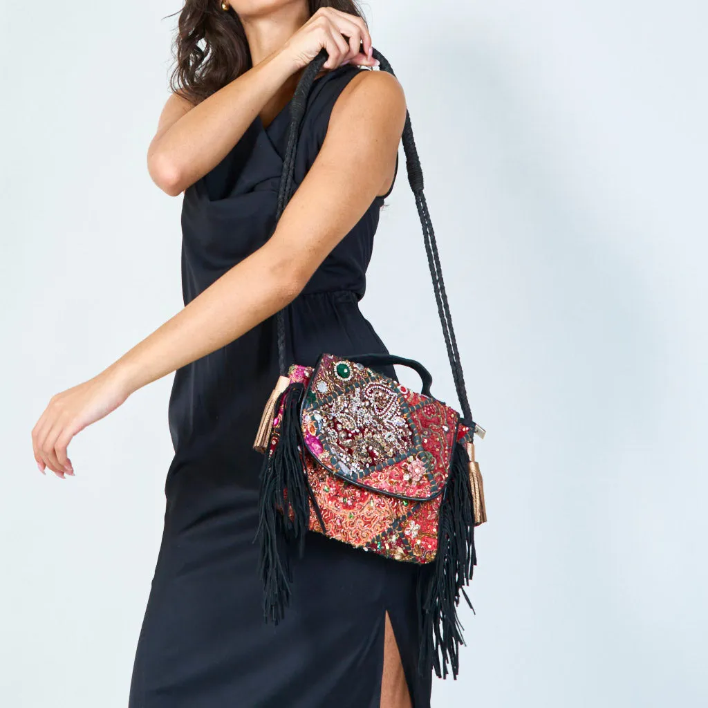 Embellished boho fringe crossbody bag wholesale