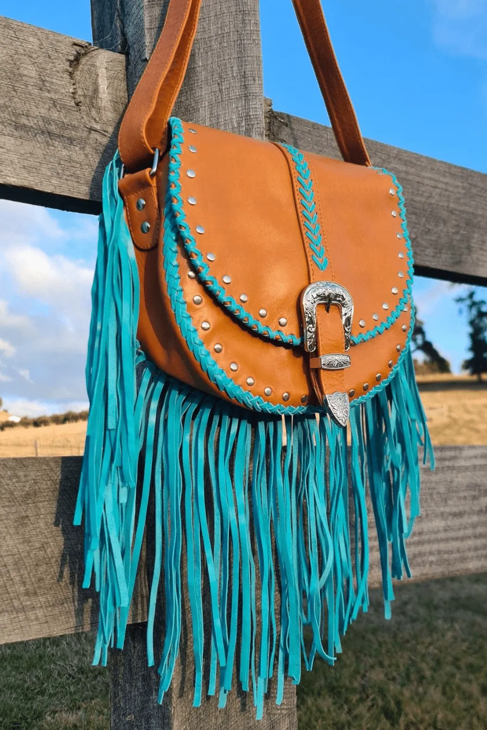 Esmeralda Cross Body Bag - Tan/Turquoise