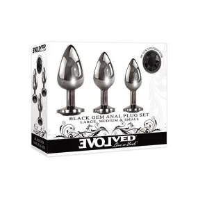 Evolved - Black Gem Metal Anal Plug Set (Silver)