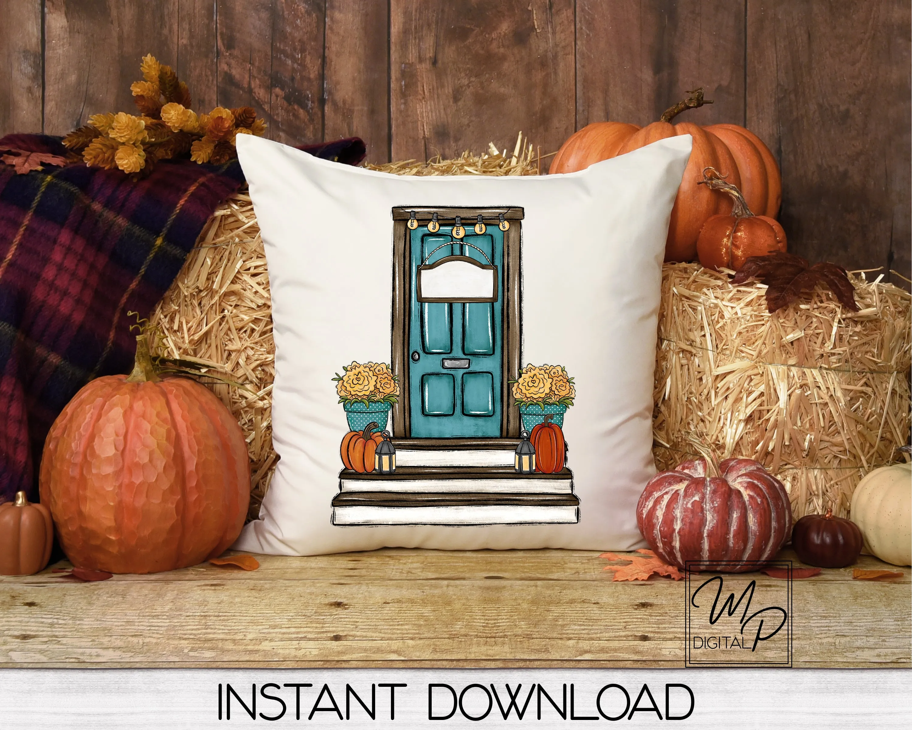 Fall Door Scene PNG Sublimation Design, Digital Download