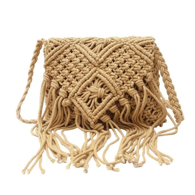 Handmade Cotton Rope Woven Tassel Shoulder Bag