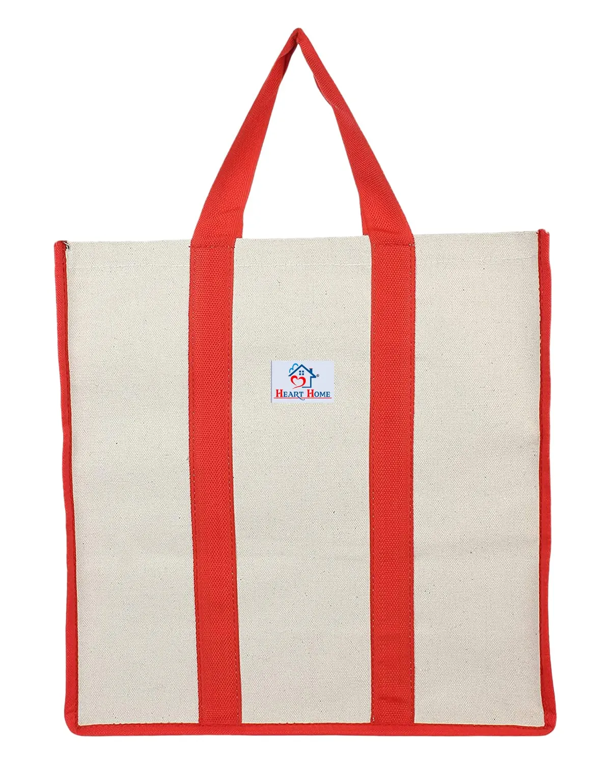 Heart Home Canvas Shopping Bags/Grocery Bag for Carry Grocery, Fruits, Vegetable with Handles Pack of 2 (Red) 54HH4016.