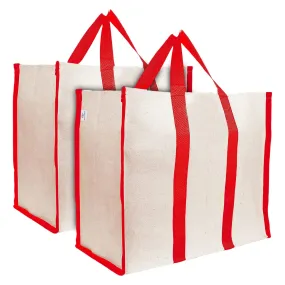 Heart Home Canvas Shopping Bags/Grocery Bag for Carry Grocery, Fruits, Vegetable with Handles Pack of 2 (Red) 54HH4016.