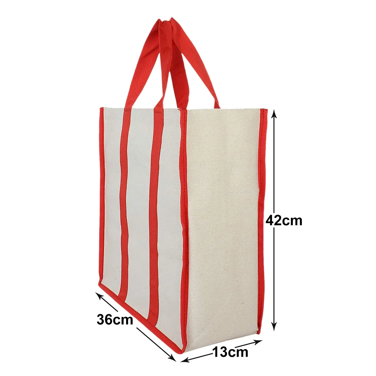 Heart Home Canvas Shopping Bags/Grocery Bag for Carry Grocery, Fruits, Vegetable with Handles Pack of 2 (Red) 54HH4016.