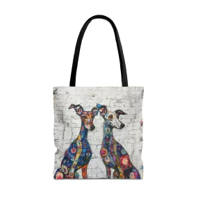 Italian Greyhound Original Edgy Floral Dog Art Themed Tote Bag