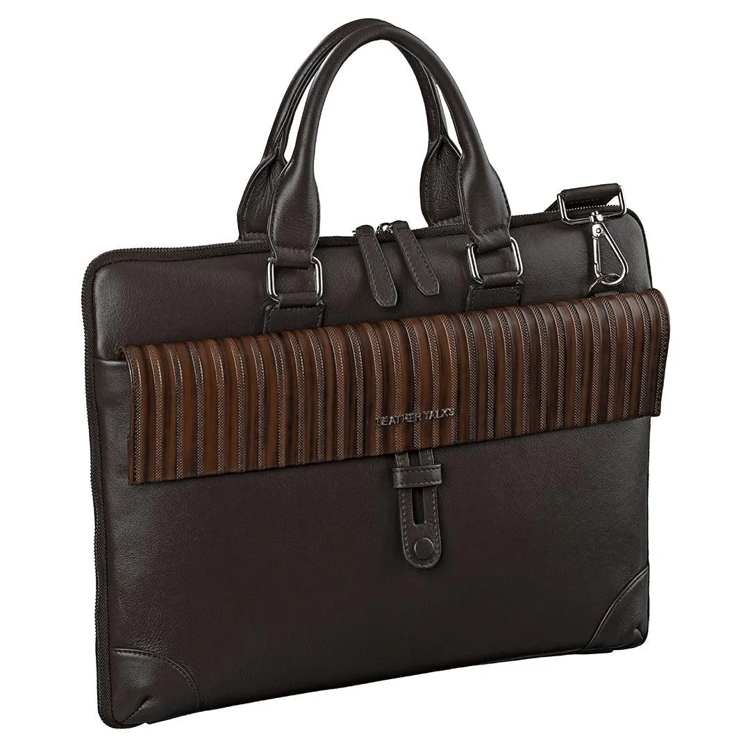 Italian VT Stripe Loop II | Genuine Leather Laptop Bag | Color: Blue, Brown & Grey