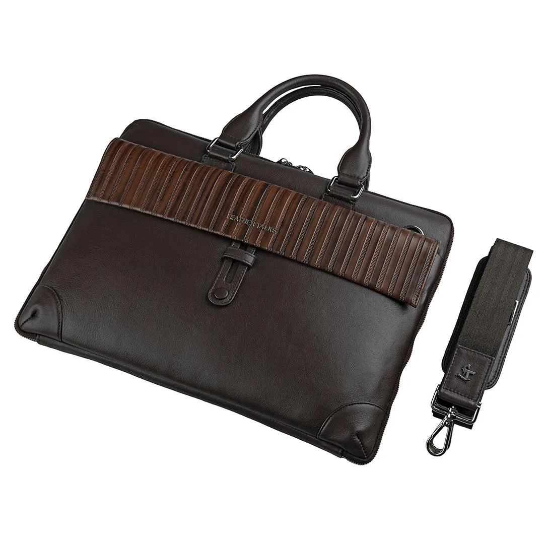 Italian VT Stripe Loop II | Genuine Leather Laptop Bag | Color: Blue, Brown & Grey