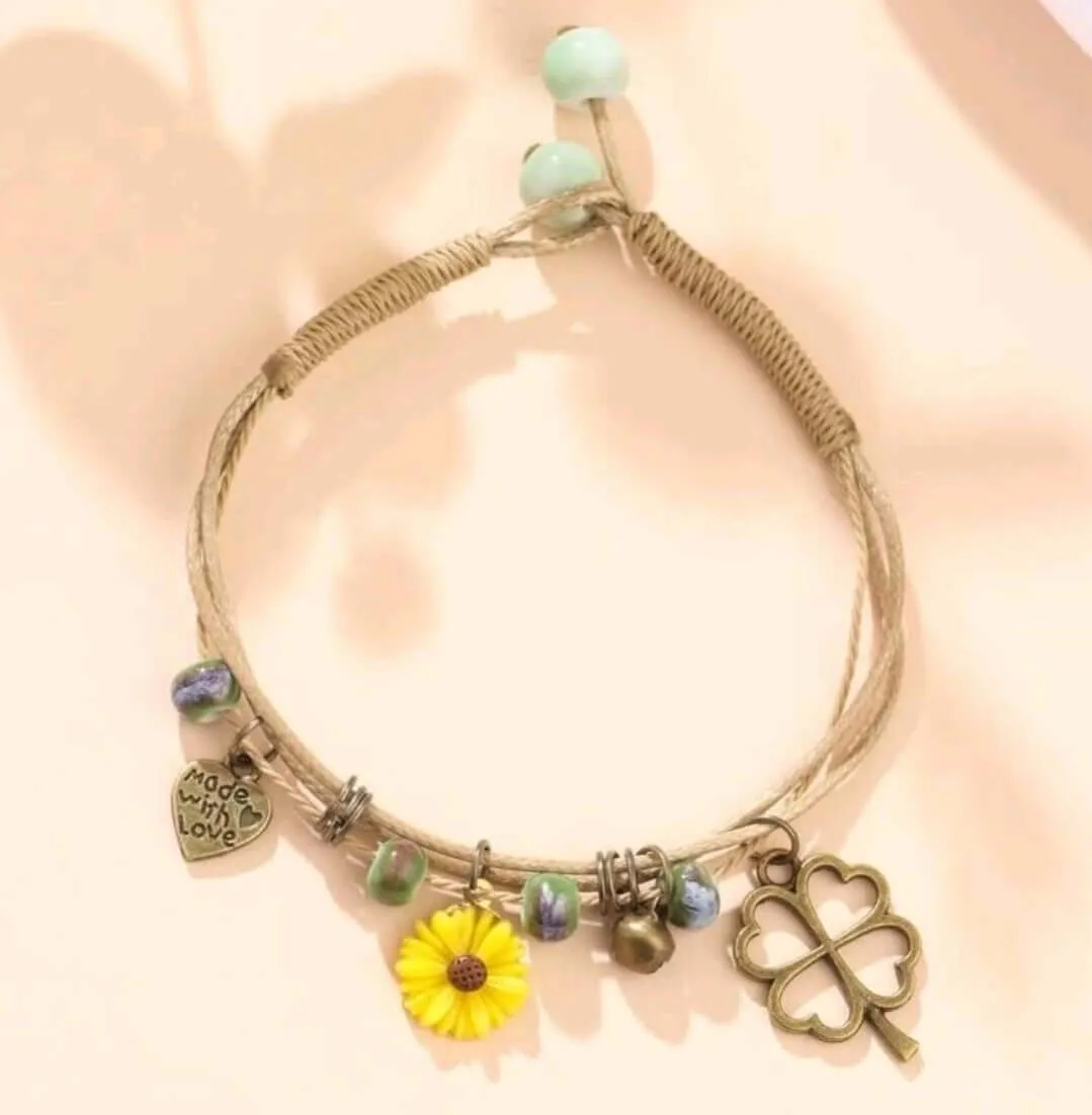 Jewellery - Bracelet - bronze blue yellow flower charm