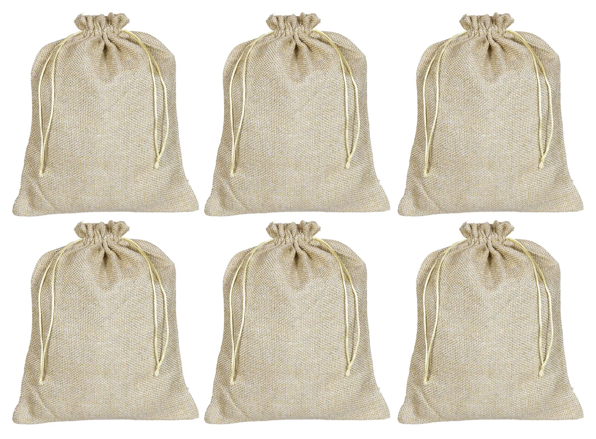 Kuber Industries Jute Potli Bags for Return Gifts with Drawstring|Pack of 6 (Gold)