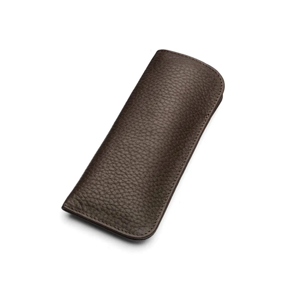 Large Leather Glasses Case - Brown Pebble Grain