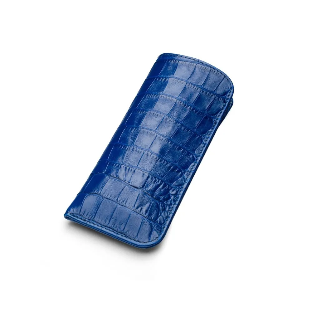 Large Leather Glasses Case - Cobalt Croc