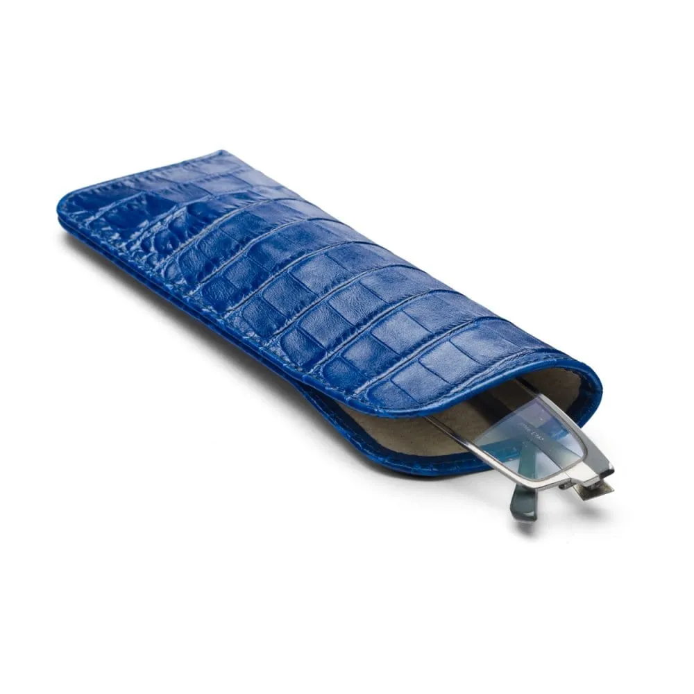 Large Leather Glasses Case - Cobalt Croc