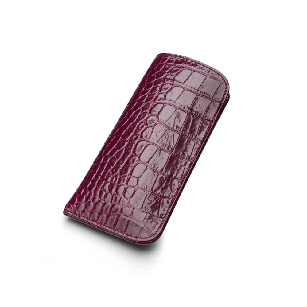 Large Leather Glasses Case - Pink Croc