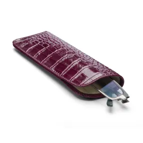 Large Leather Glasses Case - Pink Croc