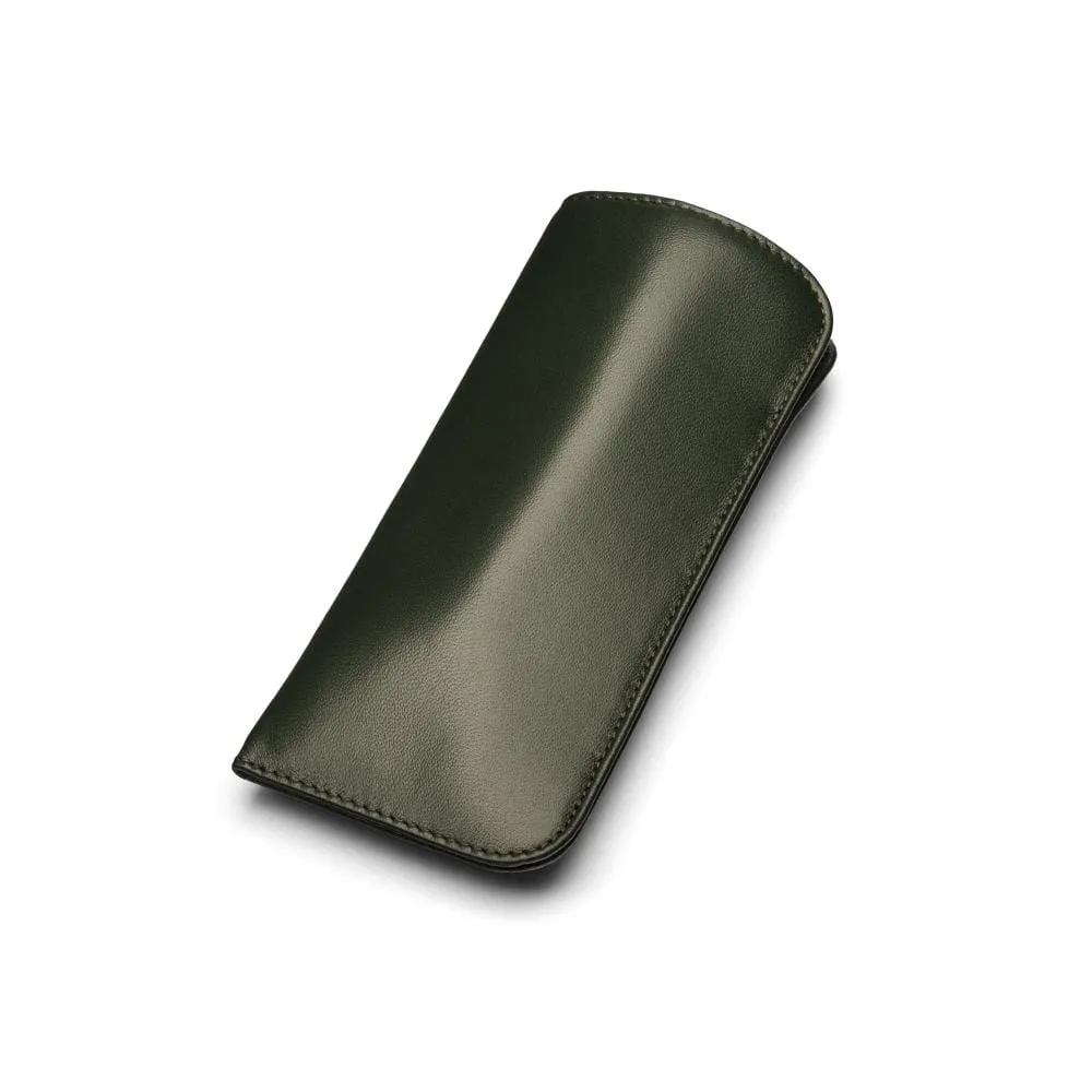 Large Leather Glasses Case - Soft Green