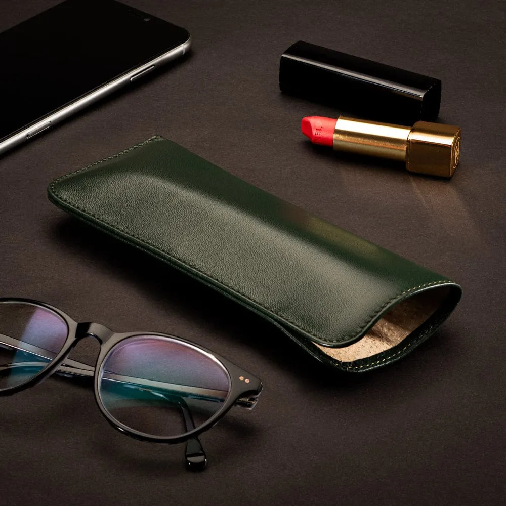 Large Leather Glasses Case - Soft Green