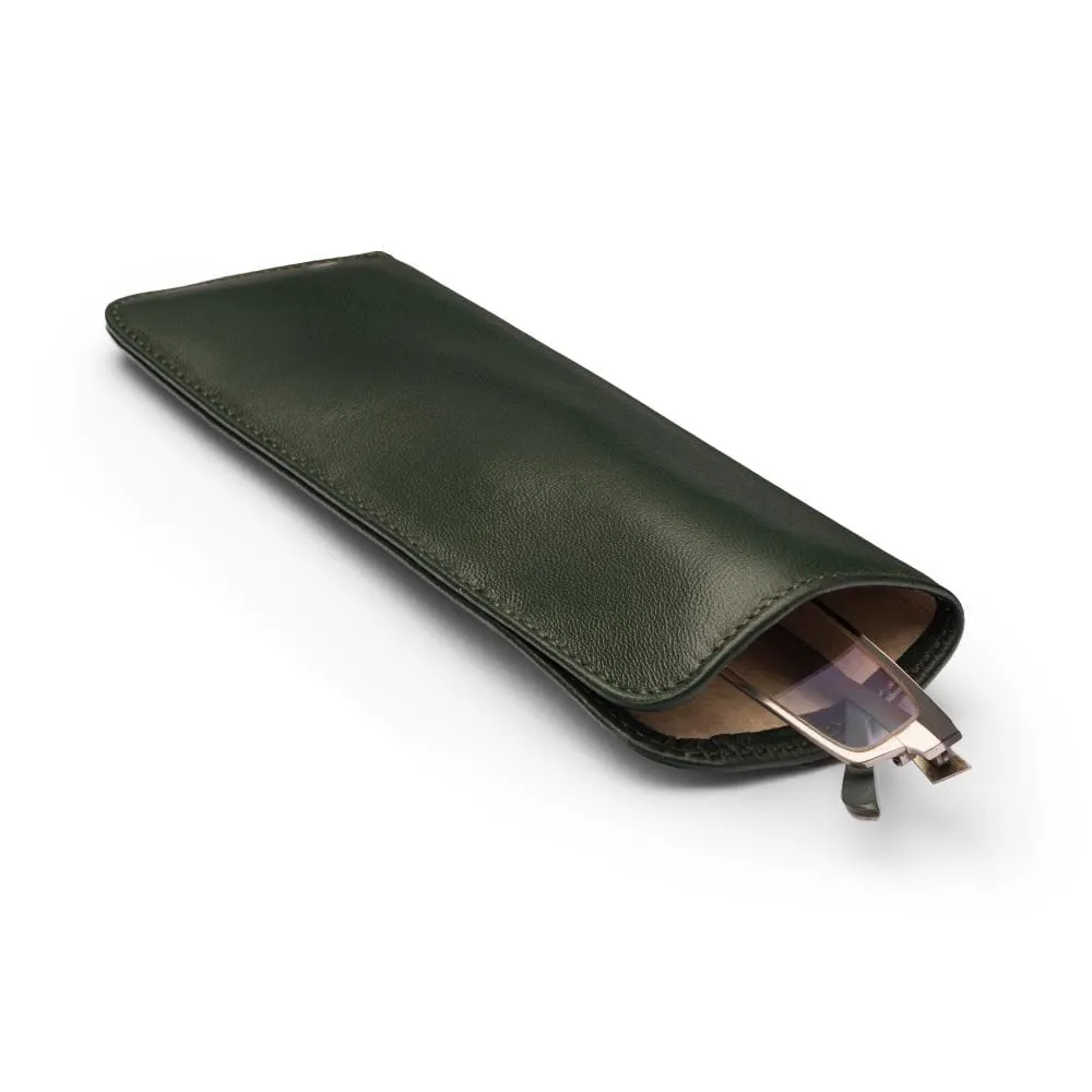 Large Leather Glasses Case - Soft Green