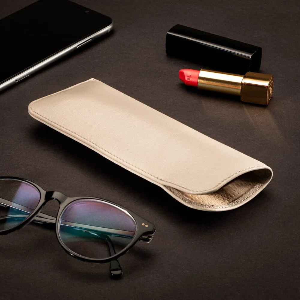 Large Leather Glasses Case - Soft Ivory